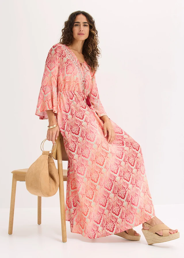 Maxi jurk van soepele viscose • bordeaux-koraal gedessineerd • product-page.page-title-suffix