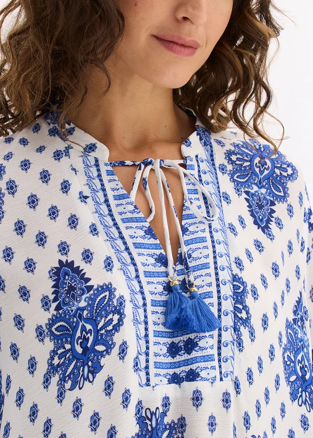 Tuniekjurk van gestructureerde viscose • wit-blauw gedessineerd • product-page.page-title-suffix