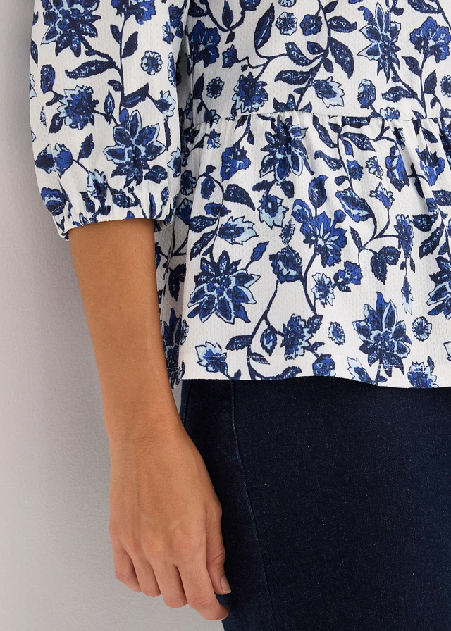 Shirt tuniek van gestructureerde crêpe • wolwit-blauw gebloemd • product-page.page-title-suffix