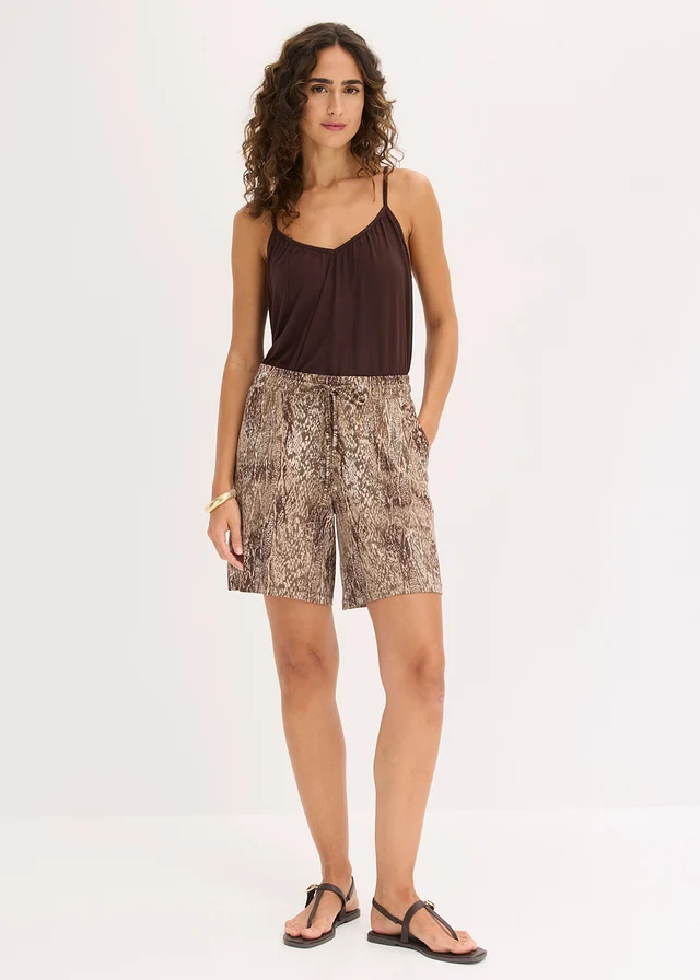 Jersey short van soepele viscose • lichtsand met slangenprint • product-page.page-title-suffix