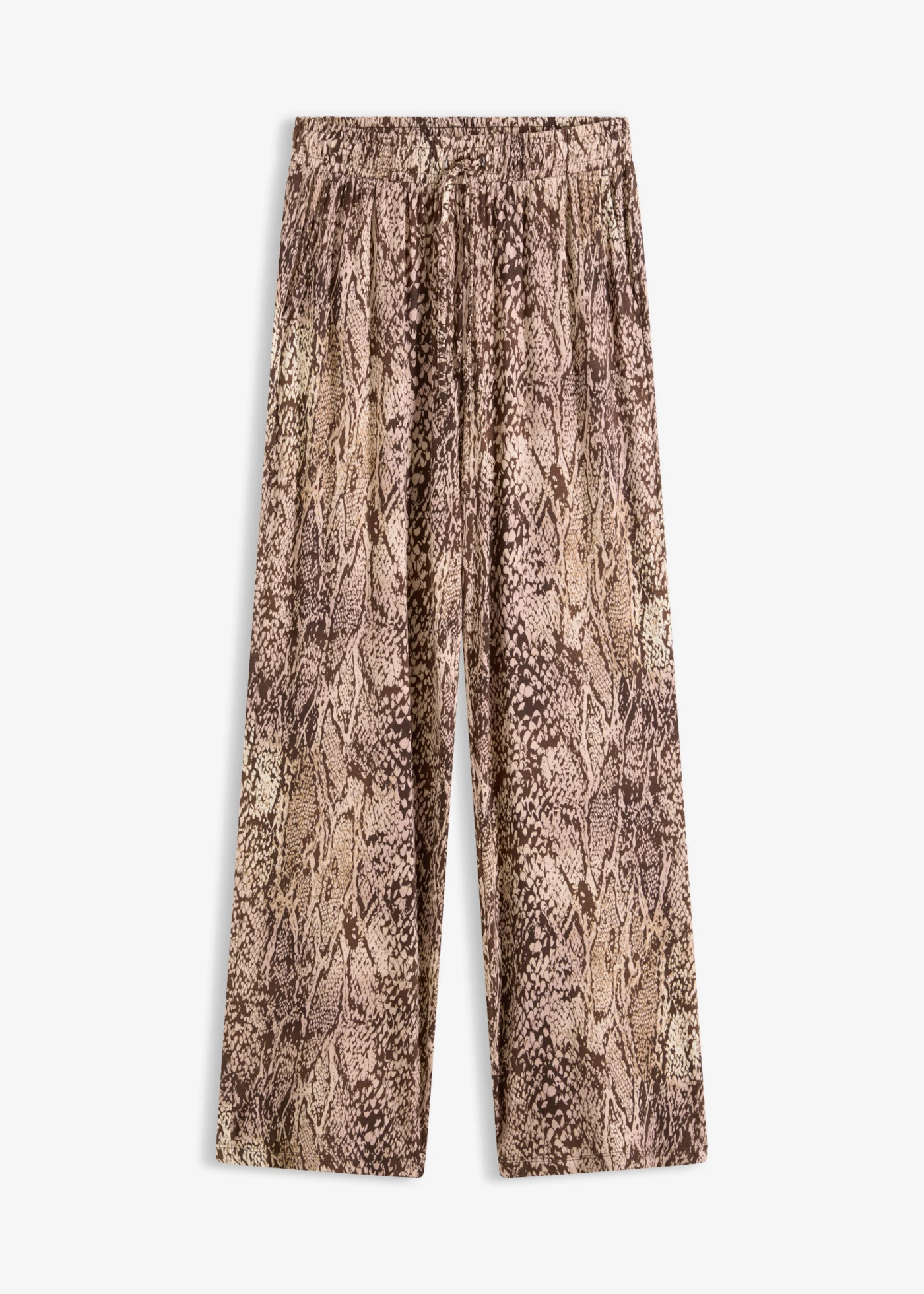 Pantaloni din jerse din mix de viscoză fluidă • bej nisipiu mat șarpe • magazin bonprix