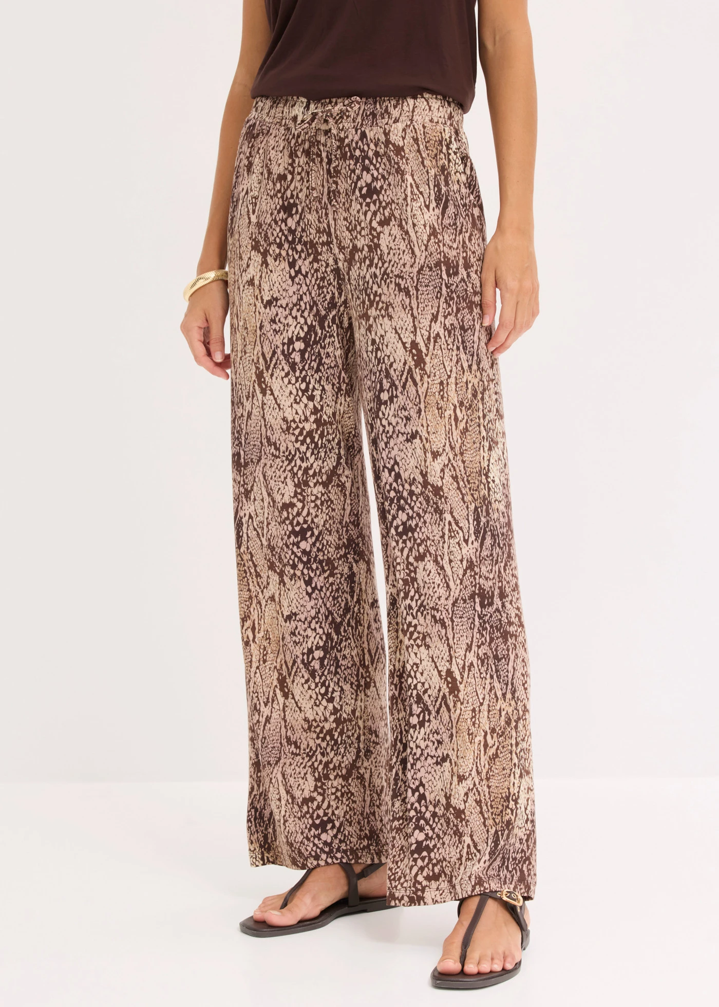 Jersey broek van soepele viscose • lichtsand slangenprint • product-page.page-title-suffix