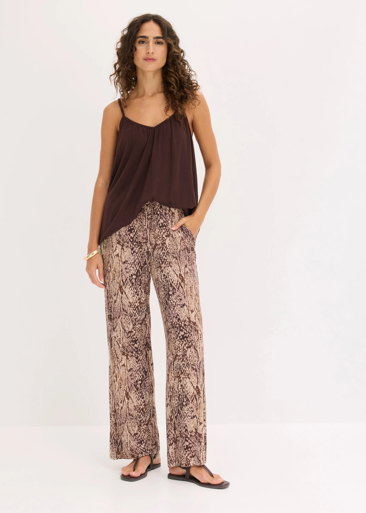 Jersey broek van soepele viscose • lichtsand slangenprint • product-page.page-title-suffix