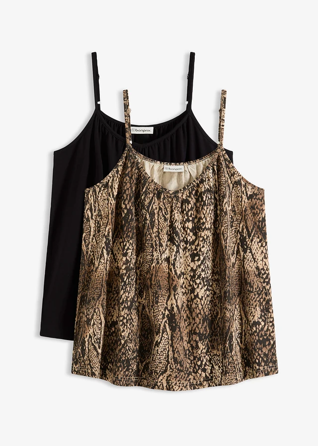 Top na cienkich ramiączkach z lejącej mieszanki wiskozy (2 szt.)