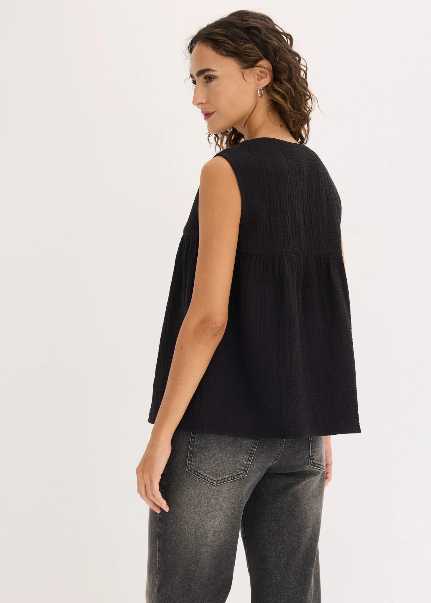 Blúz fazonú muszlin top • fekete • bonprix áruház