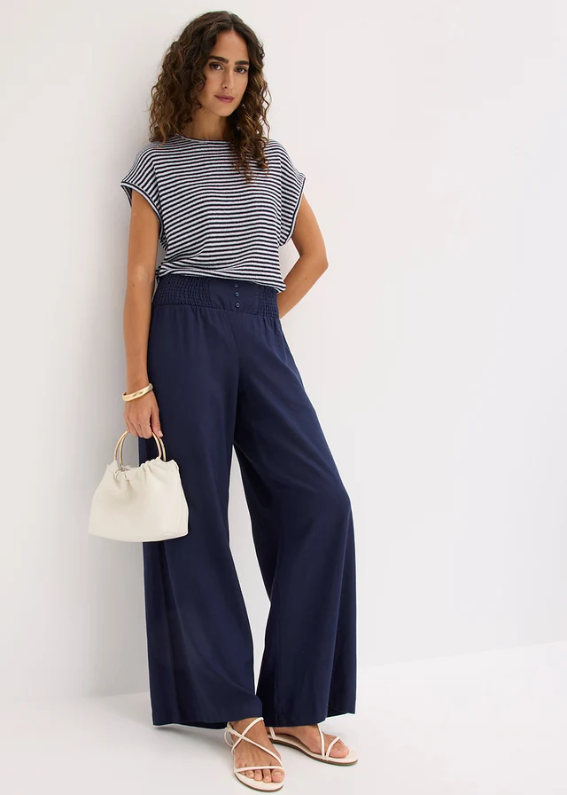Pantalon large et léger à pinces en lin mélangé • bleu foncé • product-page.page-title-suffix