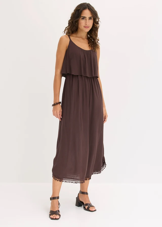 Maxi jurk van gestructureerde viscose • donkerbruin • product-page.page-title-suffix
