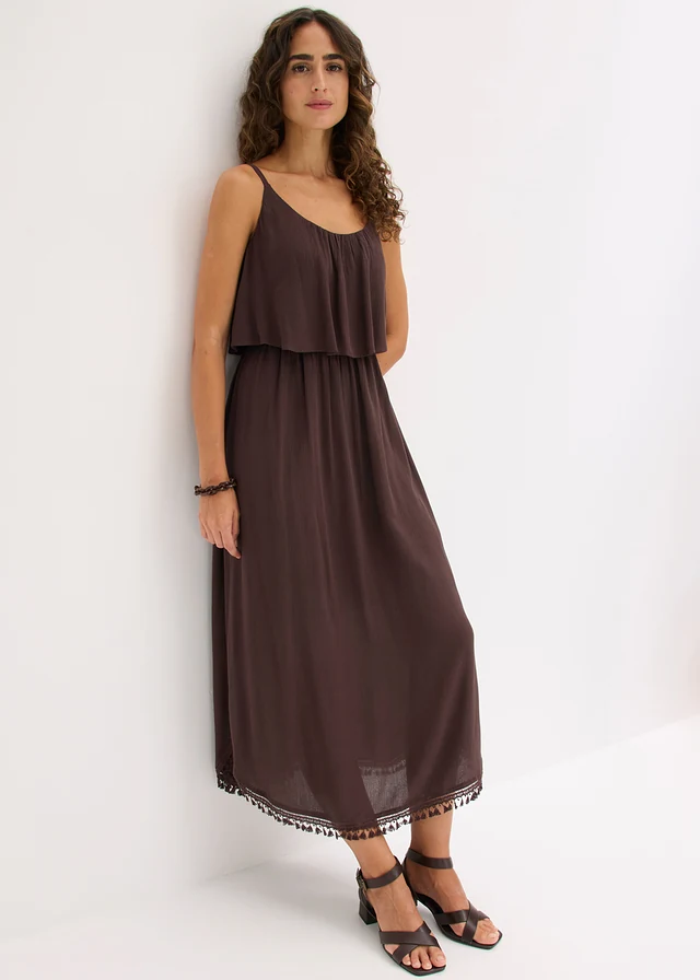 Rochie maxi din viscoză cu textură • maro închis • magazin bonprix