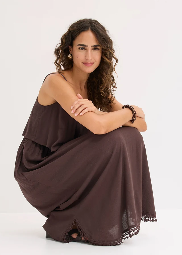 Maxi jurk van gestructureerde viscose • donkerbruin • product-page.page-title-suffix