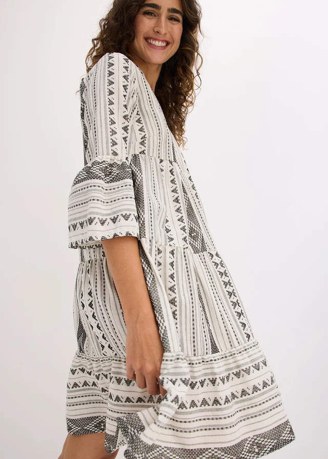 Tunikové šaty z bavlneného mixu • biela vlna/čierna • obchod bonprix