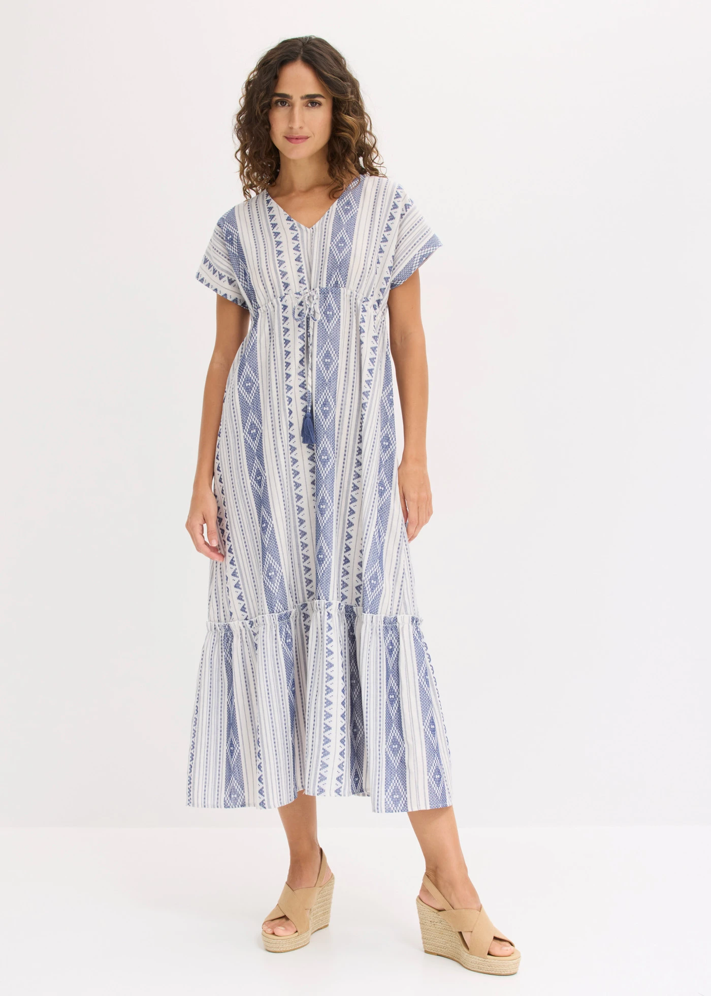 Midi jurk van een katoenmix • parelwit-middernachtblauw • product-page.page-title-suffix