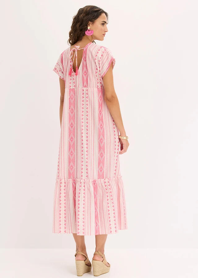 Rochie midi din mix de bumbac • alb perlat-pink mediu • magazin bonprix
