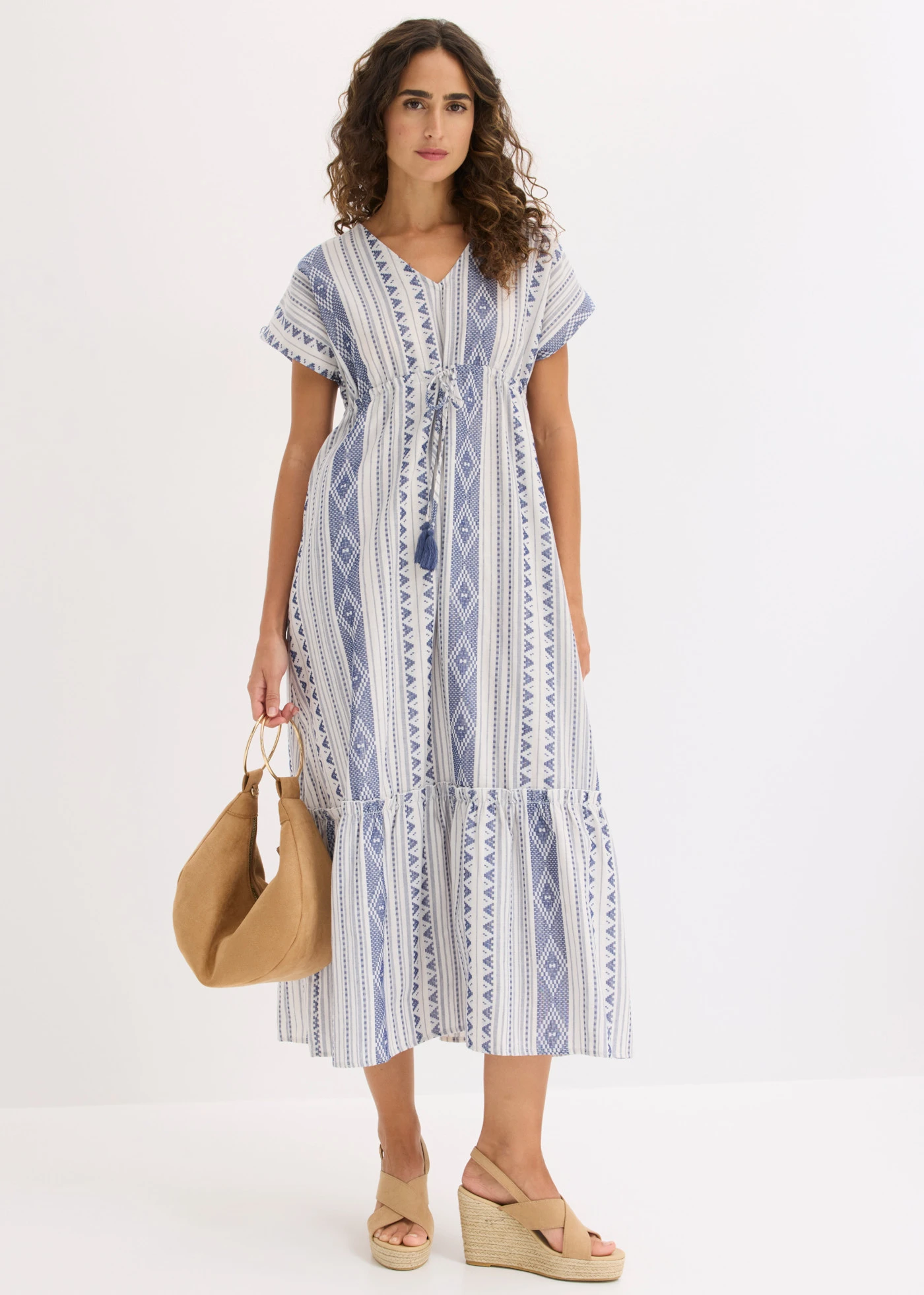 Robe midi en coton mélangé • blanc nacré-bleu nuit • product-page.page-title-suffix
