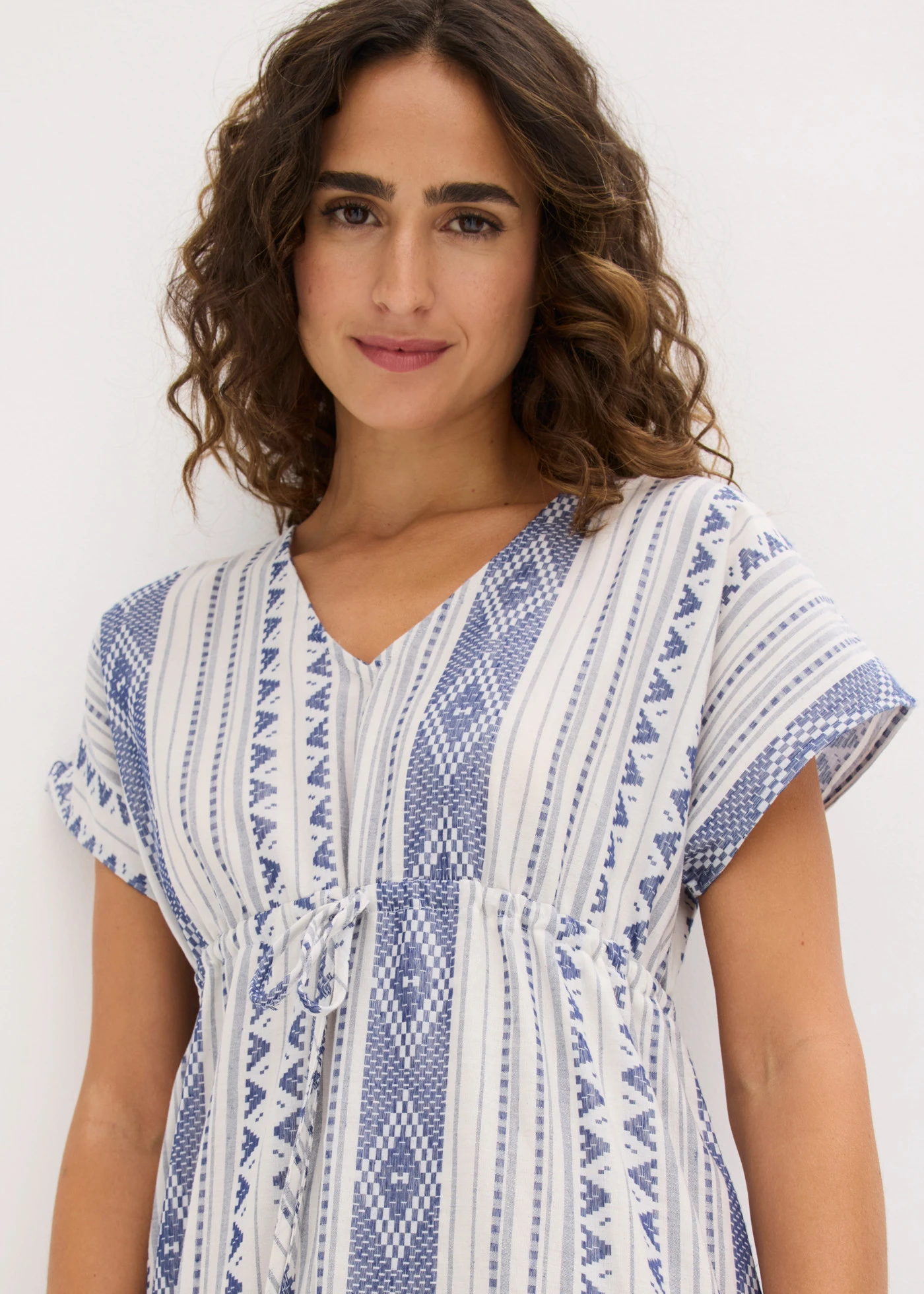 Robe midi en coton mélangé • blanc nacré-bleu nuit • product-page.page-title-suffix