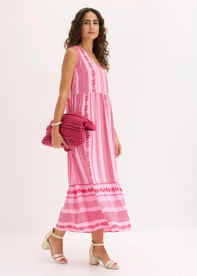 Rochie maxi din viscoză fluidă • roșu/roz pal • magazin bonprix
