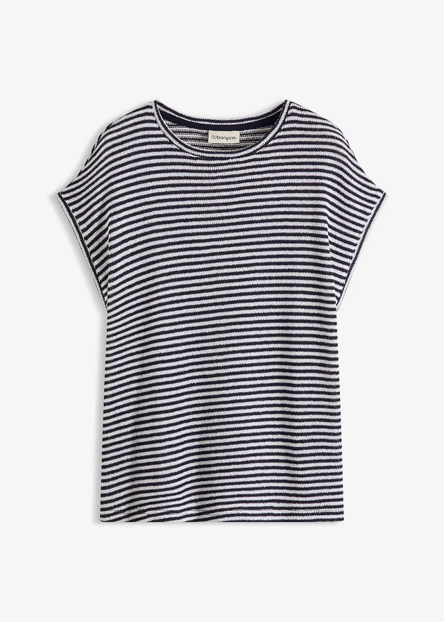 T-shirt en viscose mélangée, Couleur: écru/bleu foncé rayé