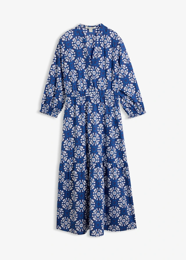 Rochie maxi largă cu buzunare, din bumbac 100% • albastru arctic-alb-albastru întunecat cu imprimeu • magazin bonprix