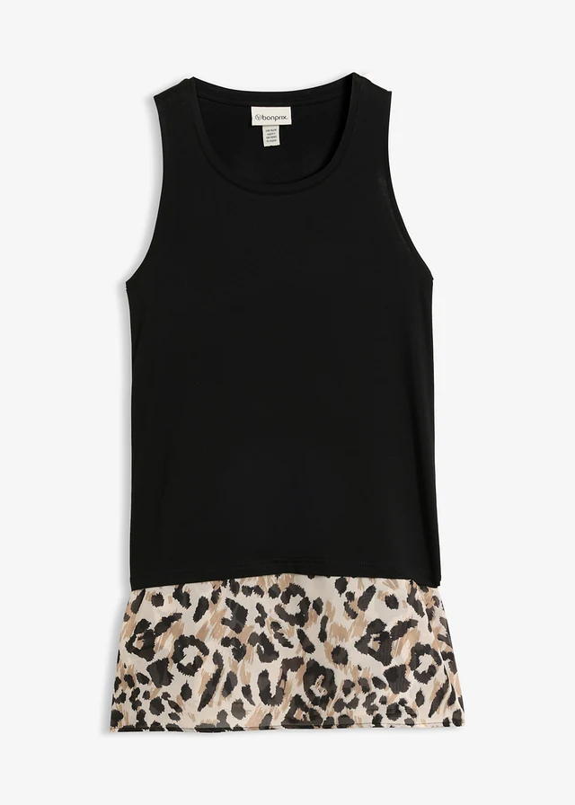 Úpletová blúza z viskózového mixu so šifónovými prvkami • čierna-leopard • obchod bonprix