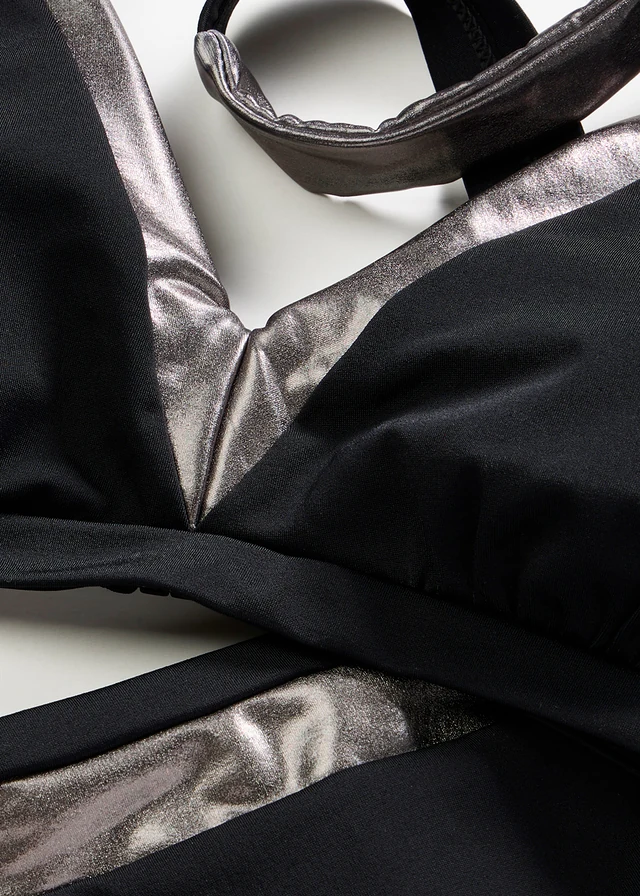 Bikini ezüst színben fénylő betétekkel (2-részes szett) • fekete/ezüstszín • bonprix áruház