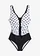 Maillot 1 pièce sculptant à fronces, maintien modéré, Couleur: blanc pois noir