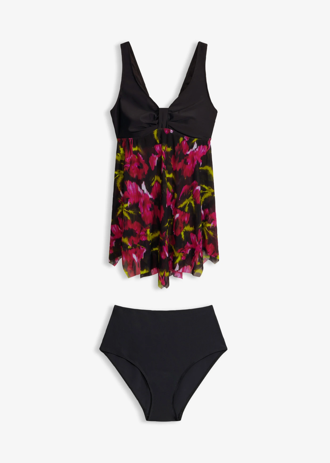 Lange tankini met netmateriaal met print (2-dlg. set) • zwart gebloemd • product-page.page-title-suffix