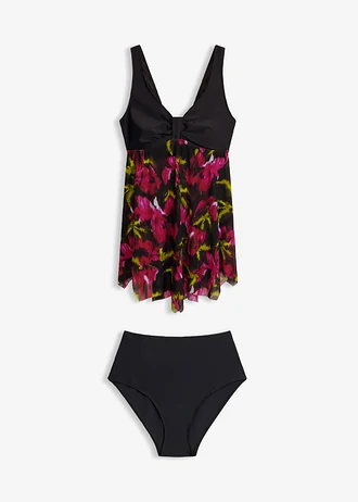 Lange tankini met netmateriaal met print (2-dlg. set)