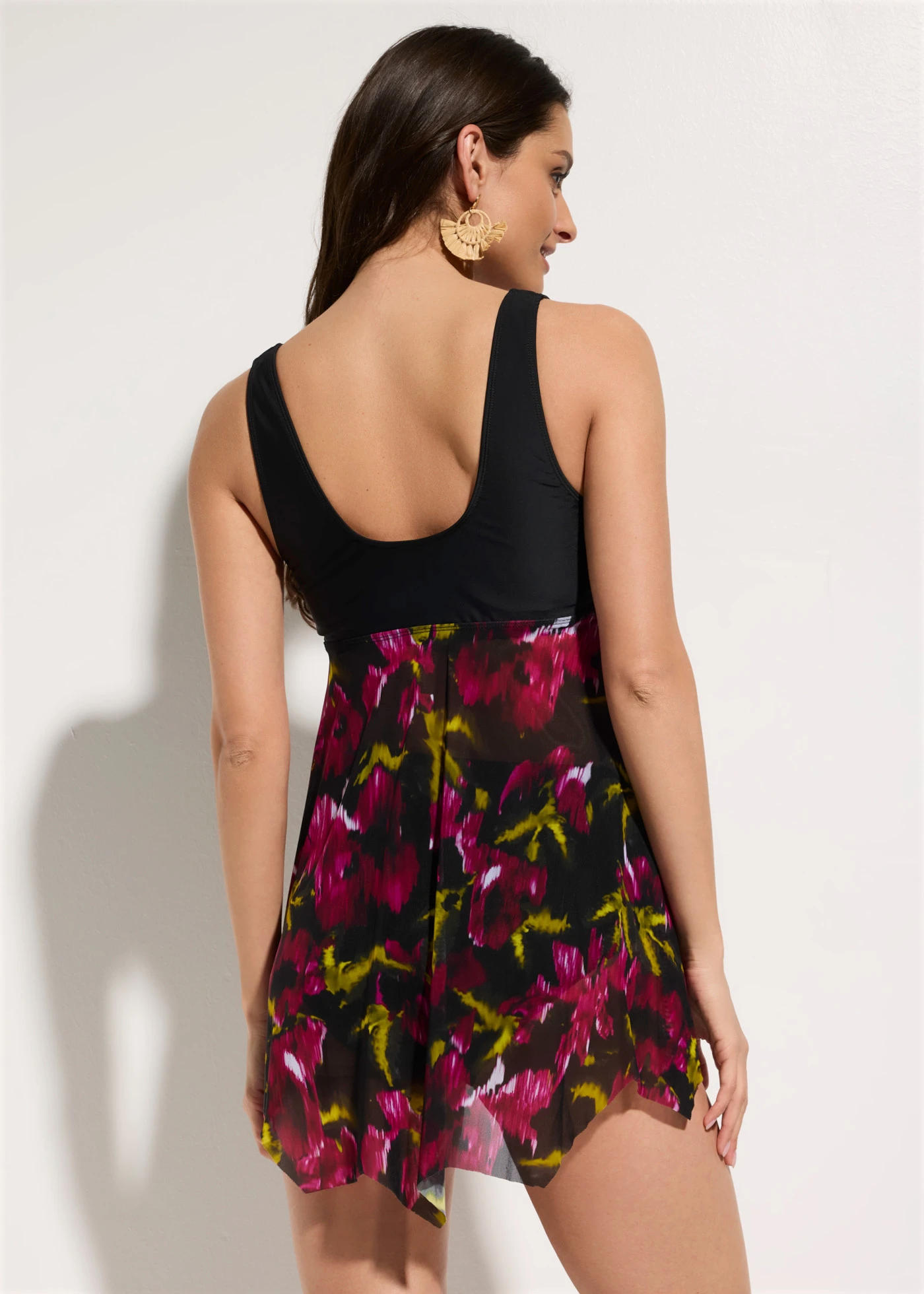 Lange tankini met netmateriaal met print (2-dlg. set) • zwart gebloemd • product-page.page-title-suffix