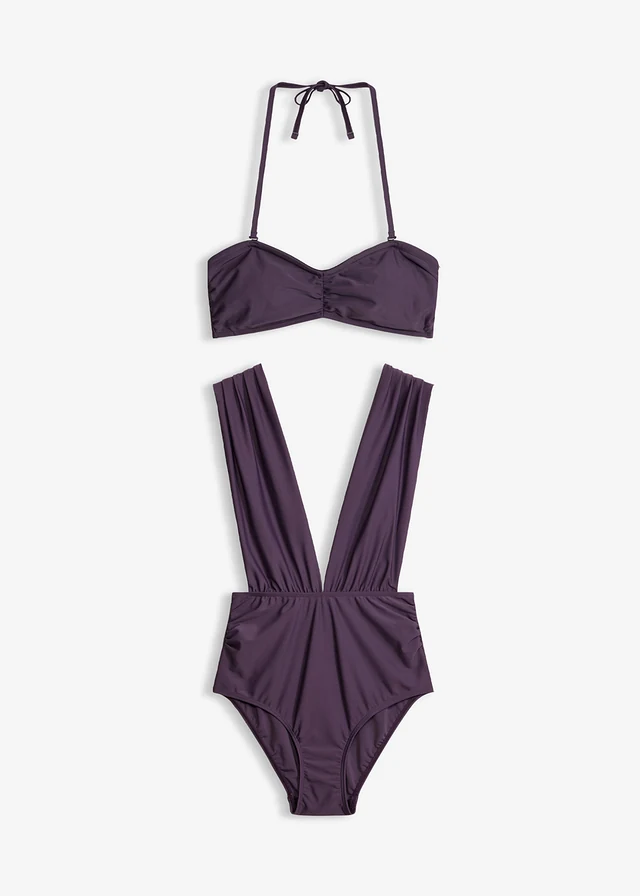 Costum de baie + sutien bandeaux (set/2piese)
