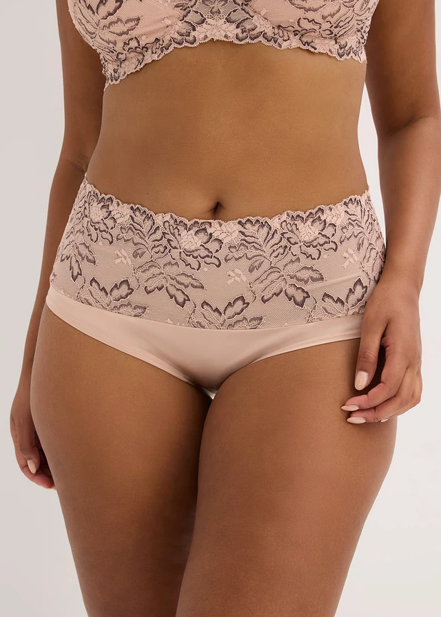 Hipster met sierlijk kant, Kleur: mat beige-donkerbruin