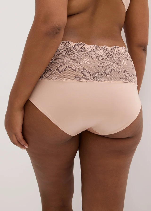 Hipster met sierlijk kant, Kleur: mat beige-donkerbruin