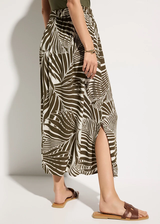 Jupe de plage, effet froissé, Couleur: olive foncé-beige floral