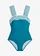 Costum de baie cu efect modelator mediu, cu bretele late, culoare: turcoaz-marin-alb