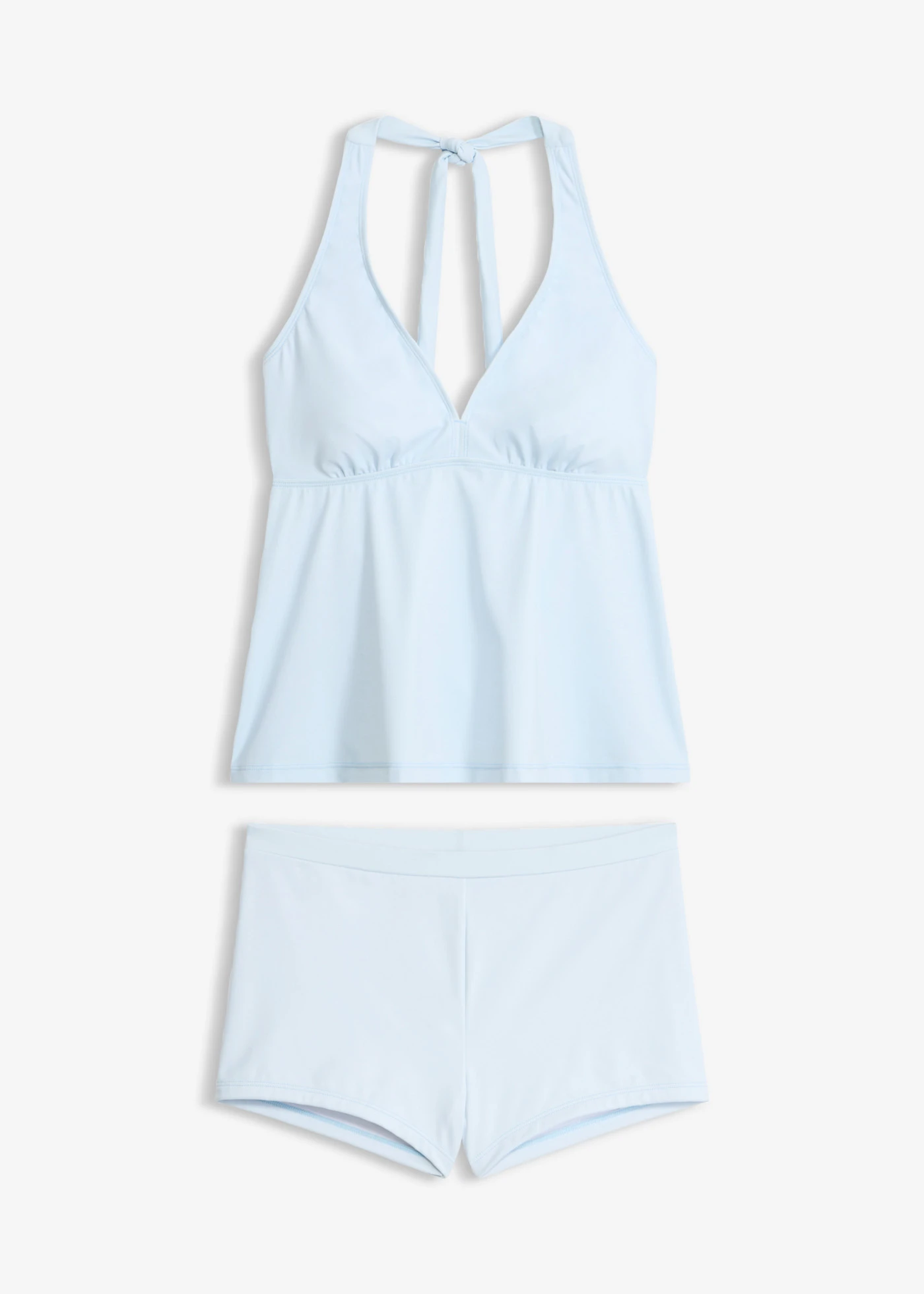 Tankini z dekoltem typu halter i spodenkami bikini  (2 części) • niebieski pudrowy • sklep bonprix