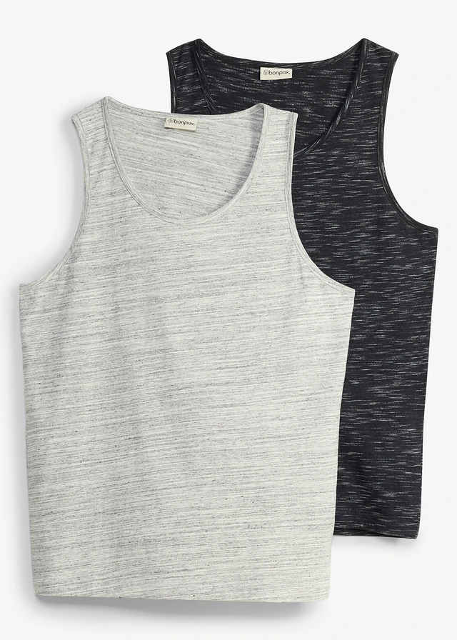 Tanktop (set van 2) • zwart gemêleerd+lichtgrijs gemêleerd • bonprix online shop