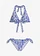 Bikiny s ramínkem kolem krku, na zavazování (2dílná souprava), barva: bílá - modrá