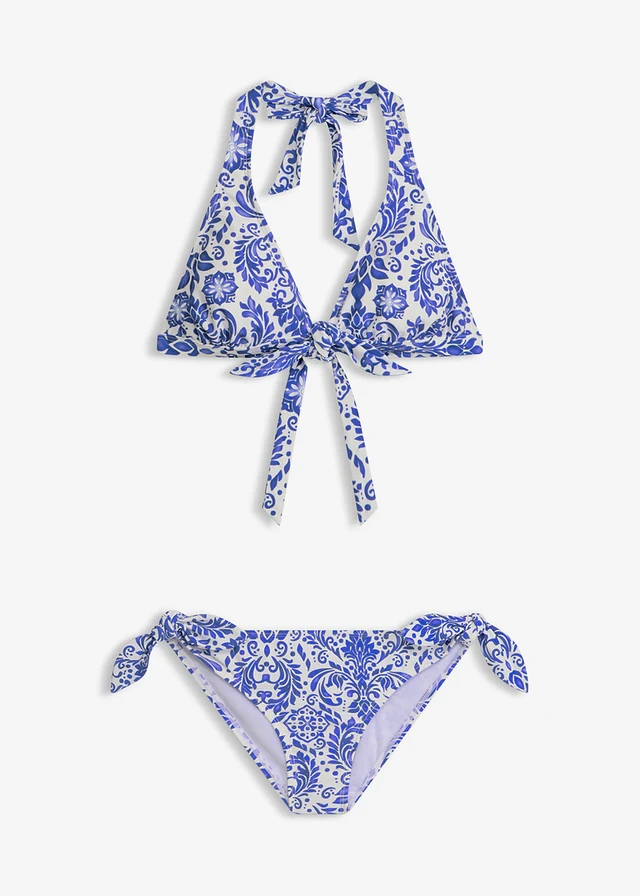 Halterbikini met strikbandjes (2-dlg. set) • wit-santorini blauw grafische print • product-page.page-title-suffix