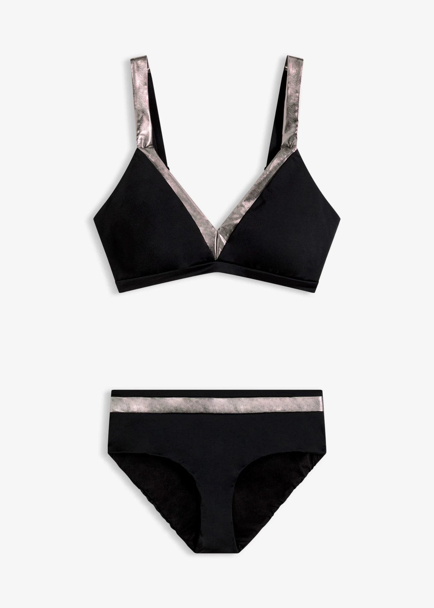 Bikini ezüst színben fénylő betétekkel (2-részes szett) • fekete/ezüstszín • bonprix áruház