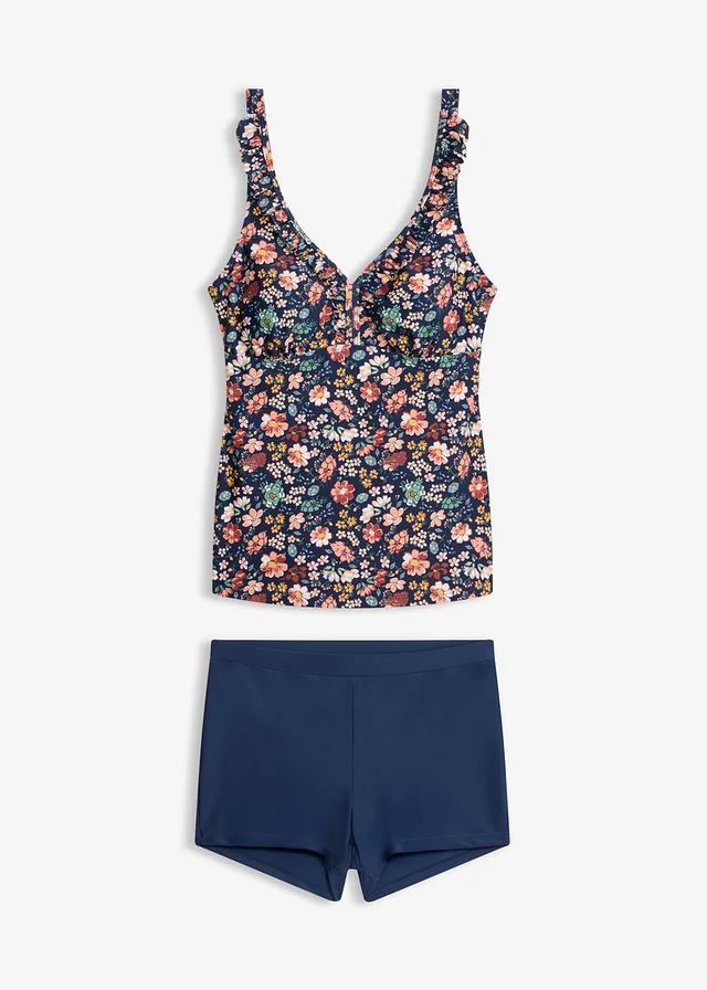 Tankini állítható vállpántokkal (2-részes szett) • sötétkék/virágmintás • bonprix áruház