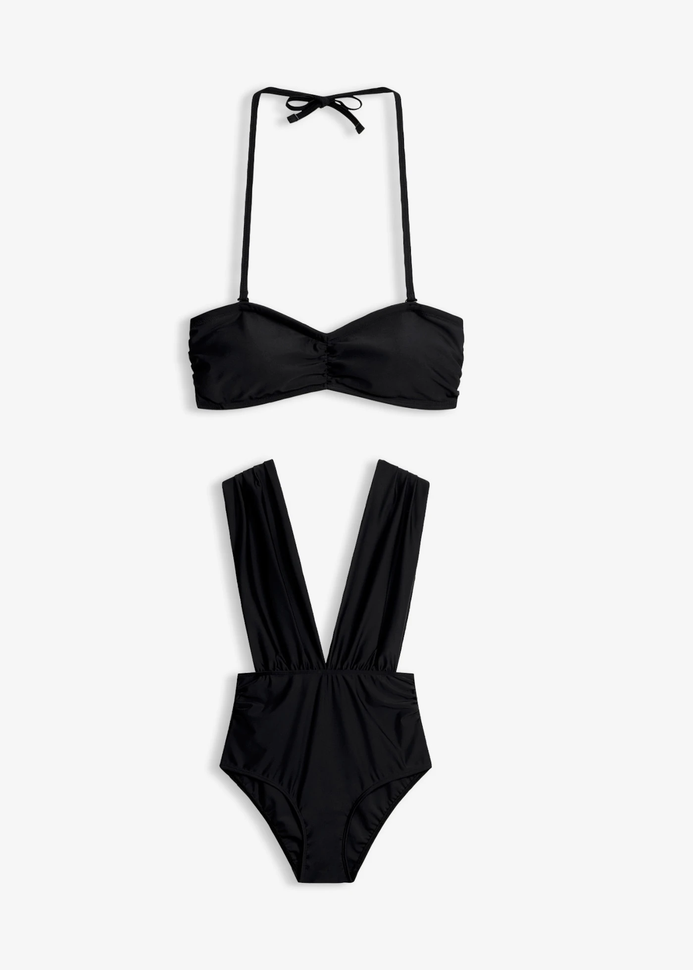 Kostium kąpielowy typu bandeau + górą bikini bandeau (2 części) • czarny • sklep bonprix