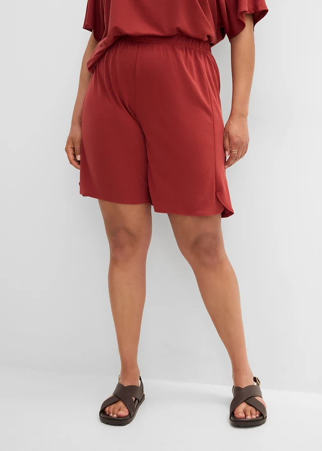 Bermuda taille extensible en matière douce, Couleur: rouge désert