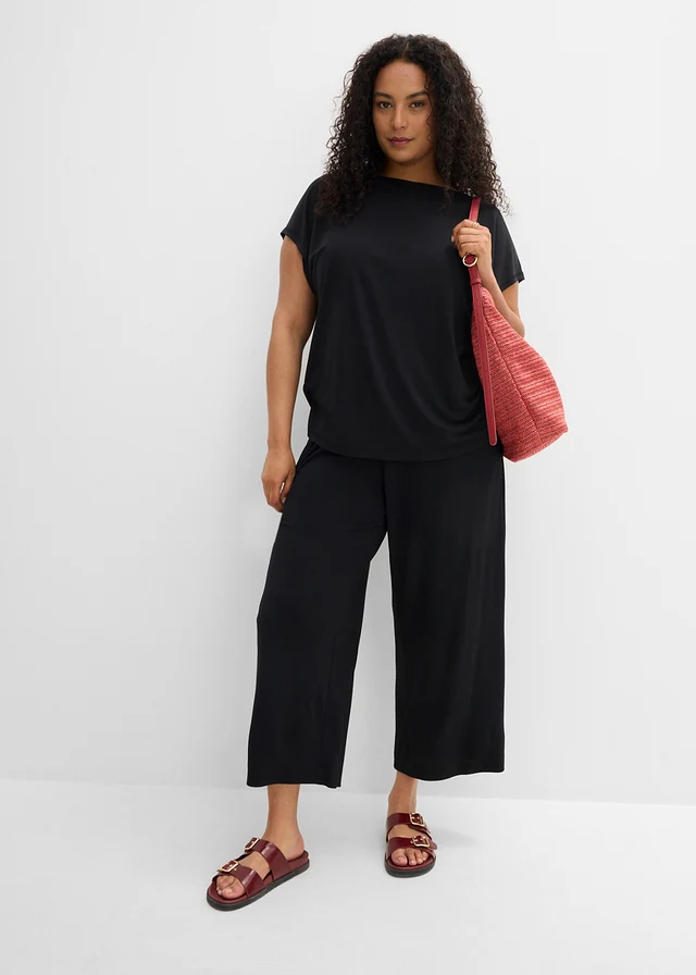 Jersey broek van een zachte modalmix, Kleur: zwart