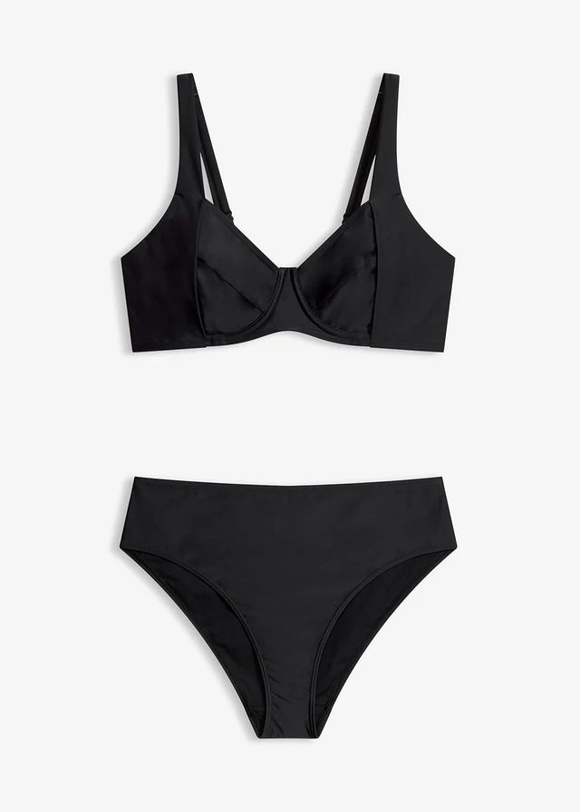Bikini minimiseur avec bas sculptant taille haute, maintien léger (ens. 2 pces), Couleur: noir