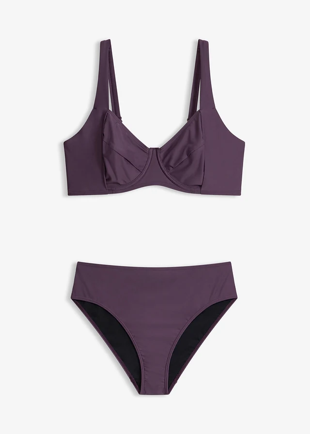 Minimizer bikini met licht corrigerend high waist bikinibroekje (2-dlg. set), Kleur: prune