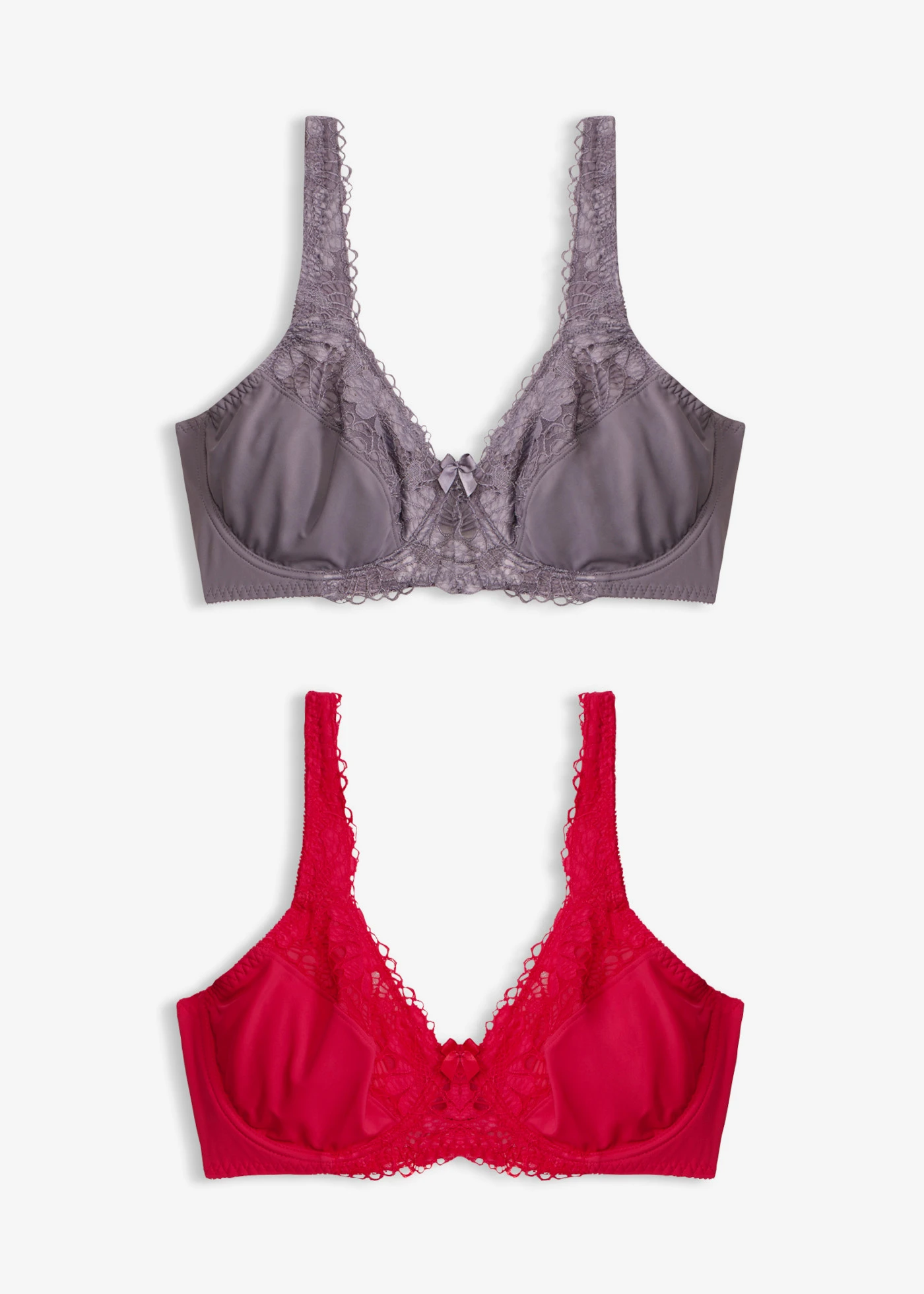 Lot de 2 soutiens-gorge minimiseurs à bretelles rembourrées • rouge grenat + anthracite • Boutique bonprix