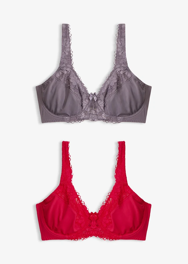Lot de 2 soutiens-gorge minimiseurs à bretelles rembourrées • rouge grenat + anthracite • Boutique bonprix