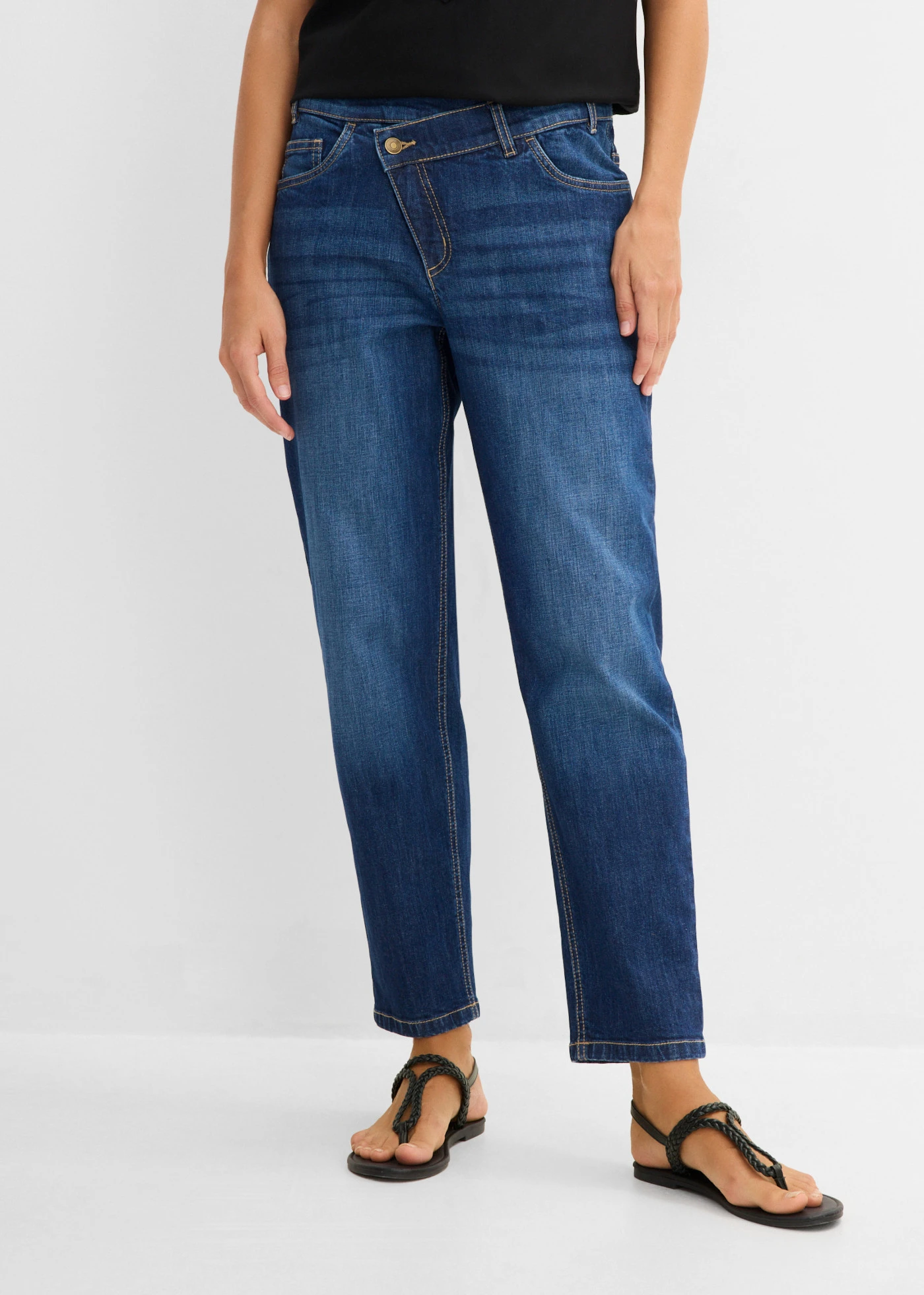 Mom-farmer High Waist • sötétkék denim, használt hatású • bonprix áruház