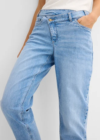 Jeansy mom, high waist • jasnoniebieski denim "used" • sklep bonprix