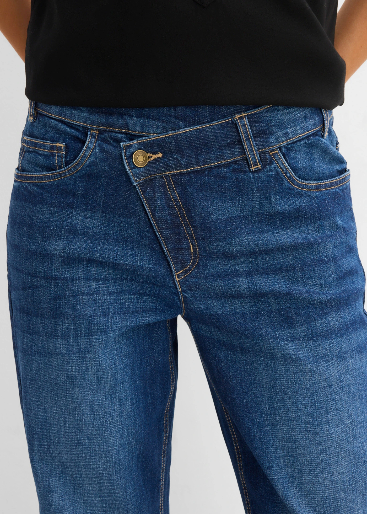 Mom-farmer High Waist • sötétkék denim, használt hatású • bonprix áruház