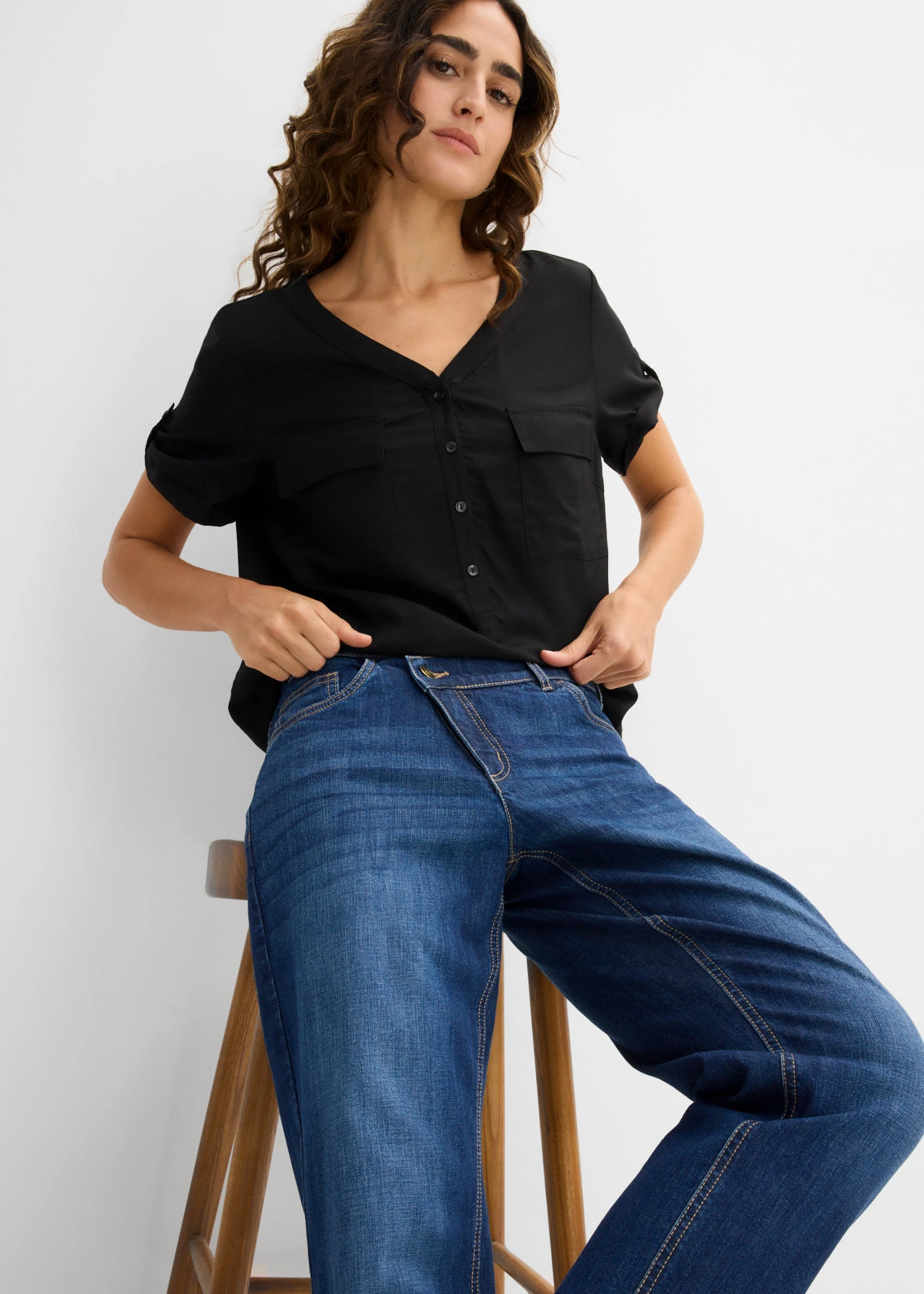Mom-farmer High Waist • sötétkék denim, használt hatású • bonprix áruház
