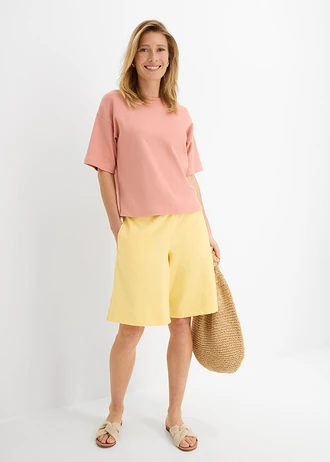 Boxy shirt van zwaar biologisch katoen, Kleur: poederbruin